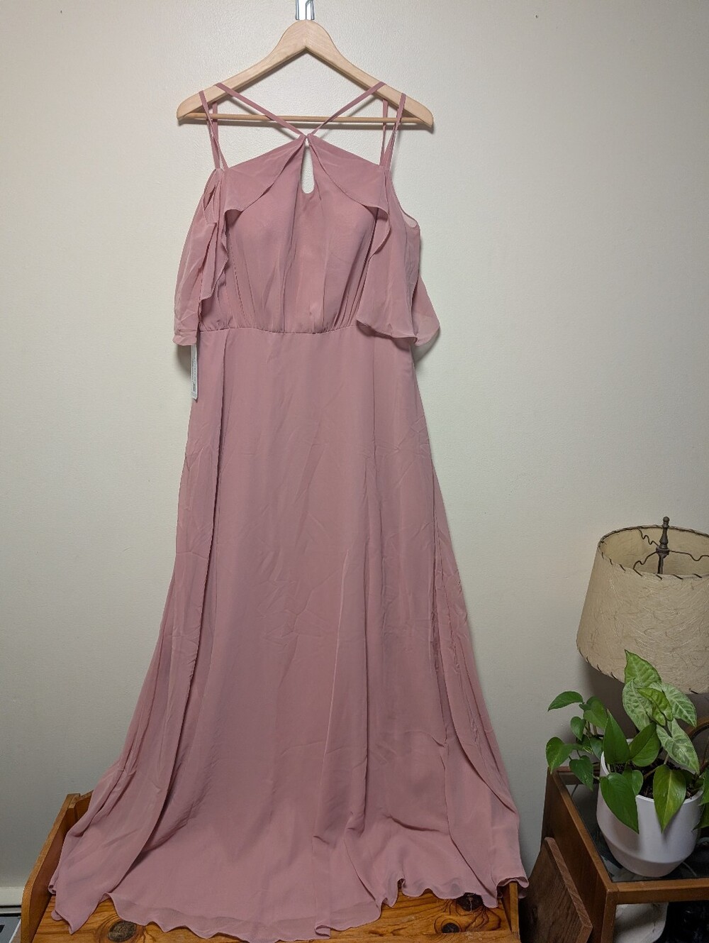 AZAZIE Adele Dusty Rose Chiffon Cold Shoulder Bridesmaid Dress A14 NWT